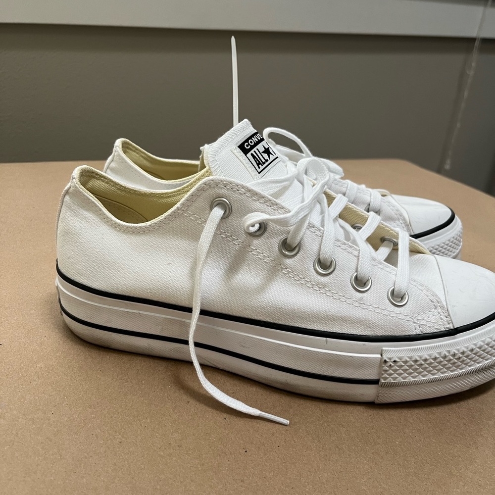 Converse White Low Top Platform Sneakers - Picture 2 of 8
